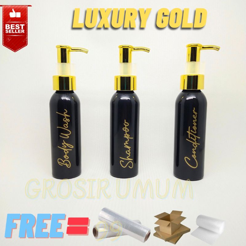 Botol Sabun Cair Pump Hitam Gold Aesthetic 100ml Luxury