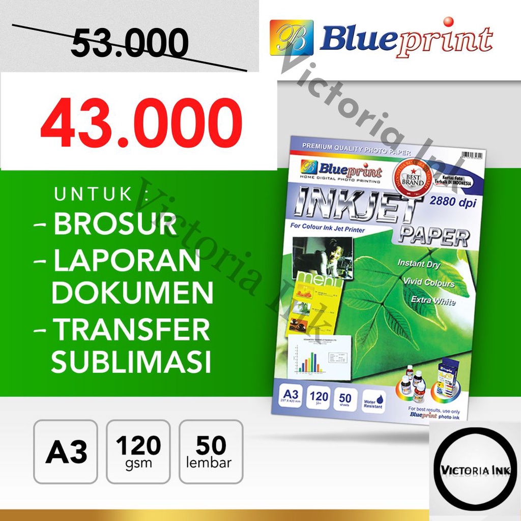 Kertas Inkjet A3 Blueprint 120gsm Doff Silky // Kertas Brosur A3 Blueprint // Inkjet Paper A3 Blueprint Doff / Dop120gsm