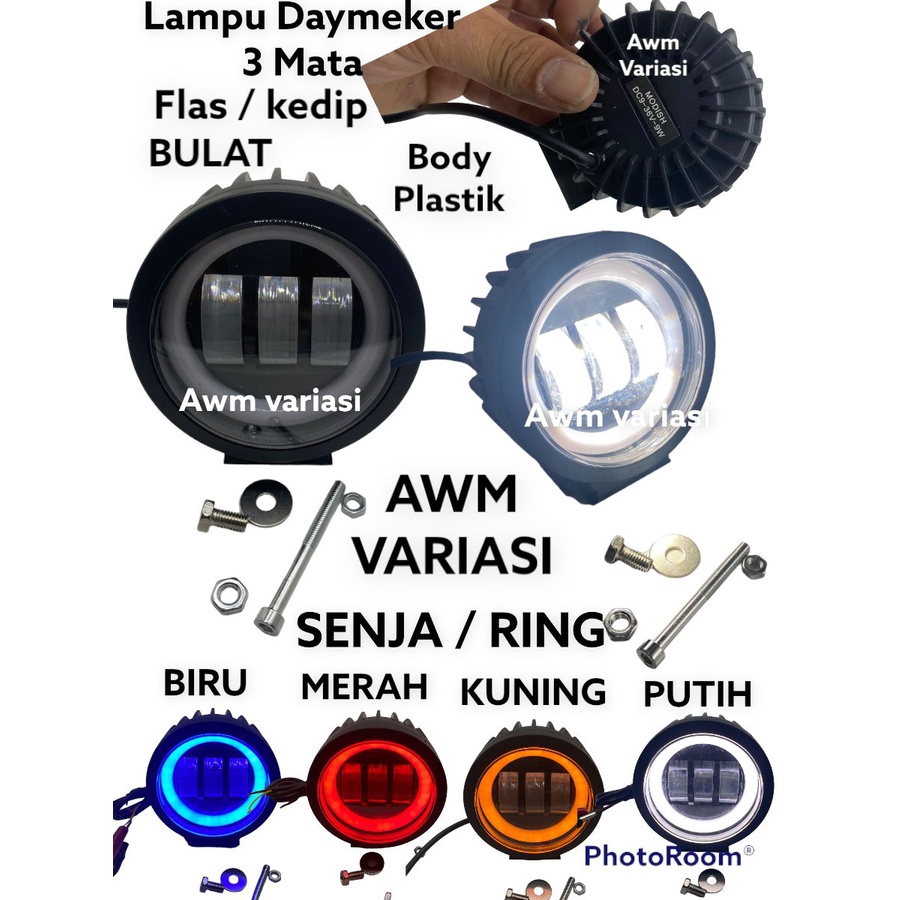 Lampu tembak sorot LED CWL 3 mata lensa 6D 30watt cree angel aye bulat biru merah putih kuning body plastik