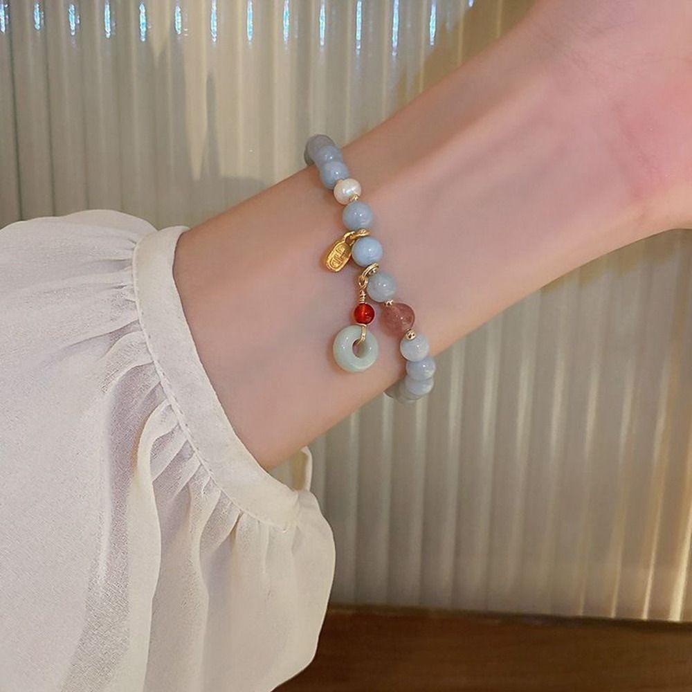 Mxbeauty Gelang Manik Antik Gelang Hadiah Perhiasan Kepribadian Zamrud Gelang Biru Gaya Etnik Rejeki Kucing Maneki Neko Kristal Perempuan Tangan Rantai