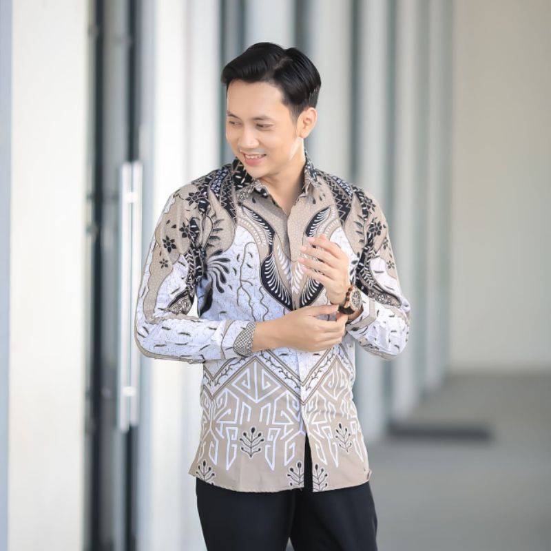 KEMEJA BATIK PRIA SLIMFIT lengan panjang atasan LapisFuring