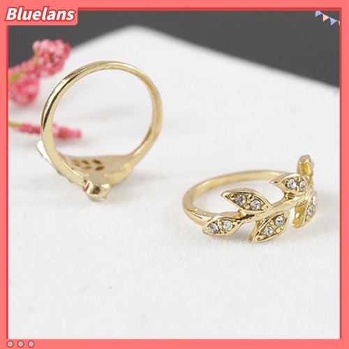 3pcs Cincin Knuckle Bentuk Daun Bahan Alloy Warna Emas / Silver Aksen Berlian Imitasi Untuk Wanita