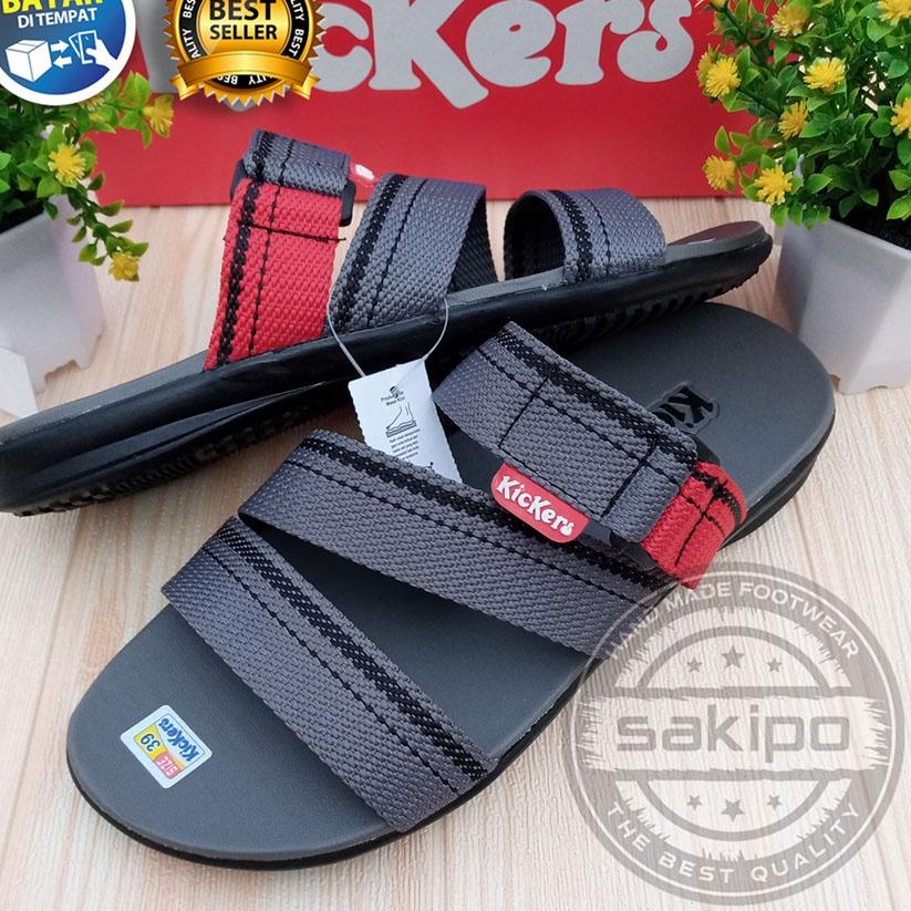 Booming PROMO 7.7 HUJAN PROMO SEPUASNYA  SANDAL PRIA DEWASA KICKERS SLOP BISBAN RING ABU / SAKIPO