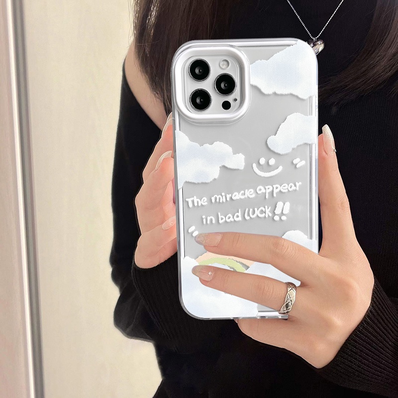 3 In 1 Soft Case Tpu Transparan Motif Awan Pelangi Untuk IPhone 11 13 12 Pro Max XR XS Max X 7 8 Plus SE 2020