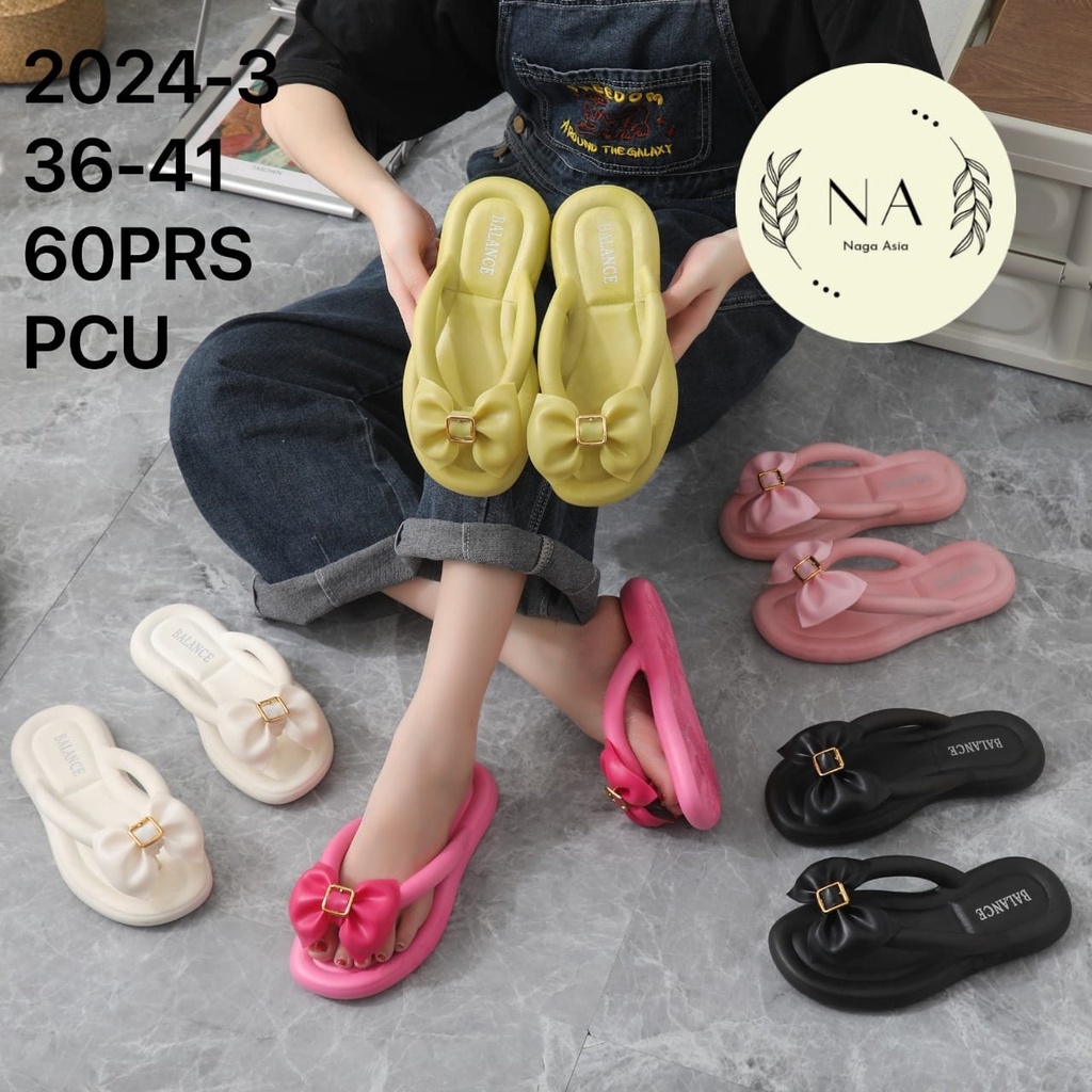 Sandal Jepit perempuan karet jelly balance 2024 (36-41) sandal jepit motif pita korean Style terbaru/sandal bangkok