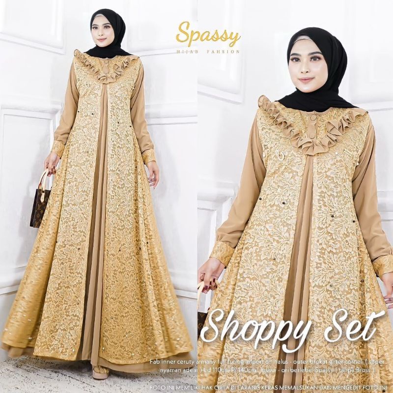 SHOPPY SET OUTER BROKAT Gamis dress super jumbo by RAYHANUN ld 90 sampai ld 130 140 150 160 170 180
