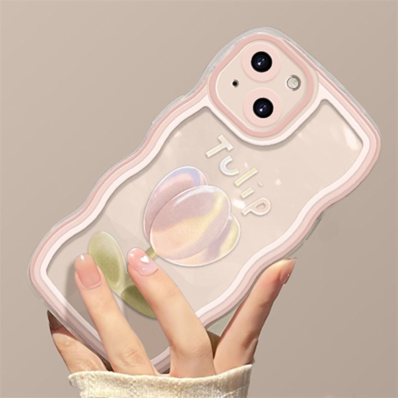 Soft Case Silikon Transparan Motif Bunga Tulip 3D Untuk iPhone 14 13 12 11 Pro Max X Xr Xs Max 8 7 6 6s Plus
