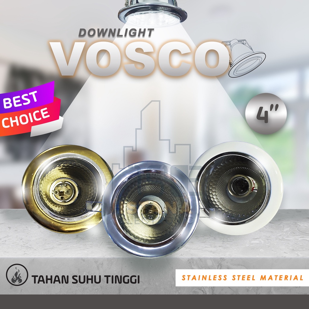 Downlight Lampu Termurah!  3.5 s.d 5 inch MATERIAL PREMIUM, BEST SELLER 3.5 Inch , 4 Inch DAN 5 Inch (Tinggi Fitting Dapat Di Stel) E27 Bulat / Lampu Plafon material Chrome FREE ONGKIR