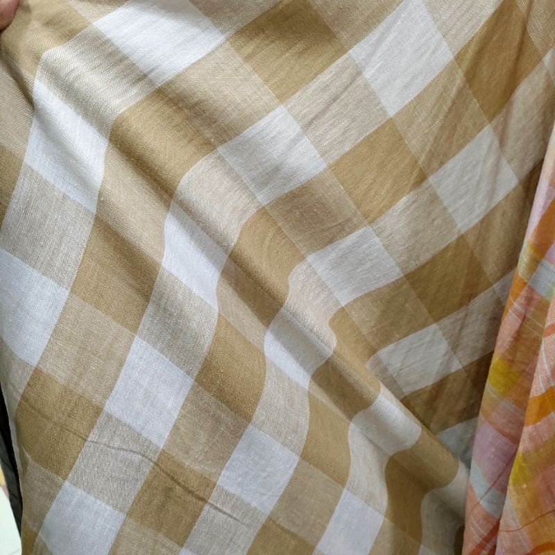 kain katun linen motif dz - bahan Linen motif kotak - kemeja linenn