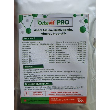 CETAVIT PRO 100gr - Multivitamin Untuk Meningkatkan jumlah cempe pada kambing domba dan Produksi Telur pada Ayam