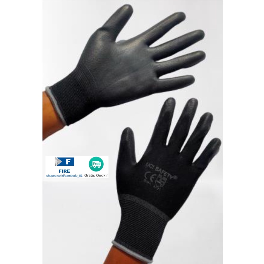 Sarung Tangan Multi Purpose Polyurethane Kerja Palmfit Safety Gloves Security Dilapisi Karet Industri Pabrik Uci Safety Motor Bengkel otomotif Bagunan Coating Karet Pengaman kerja Packing PU