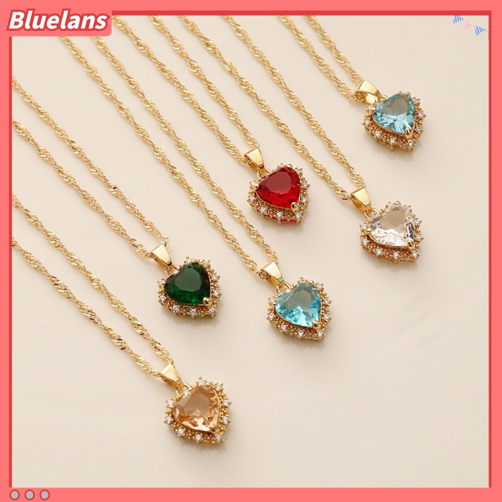 Kalung Rantai Liontin Hati Kecil Aksen Berlian Imitasi Untuk Perhiasan Wanita