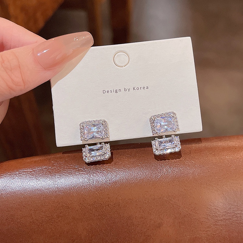Anting Tusuk Sterling silver 925 Desain Geometri Hias Zircon Untuk Wanita