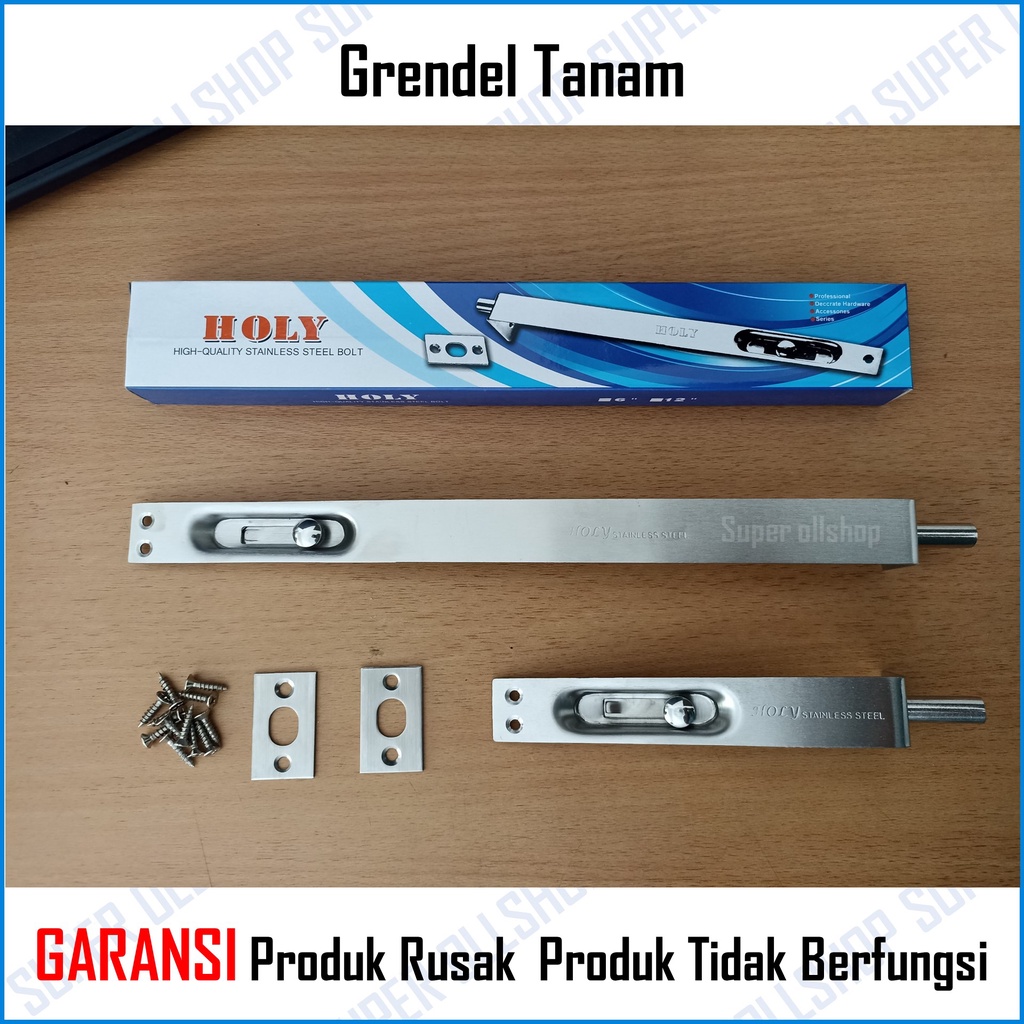 Grendel Pintu Tanam Stainless 6&quot; + 12&quot; / Slot Pintu Tanam 2 Pintu Kupu Tarung 6 + 10 1 Set