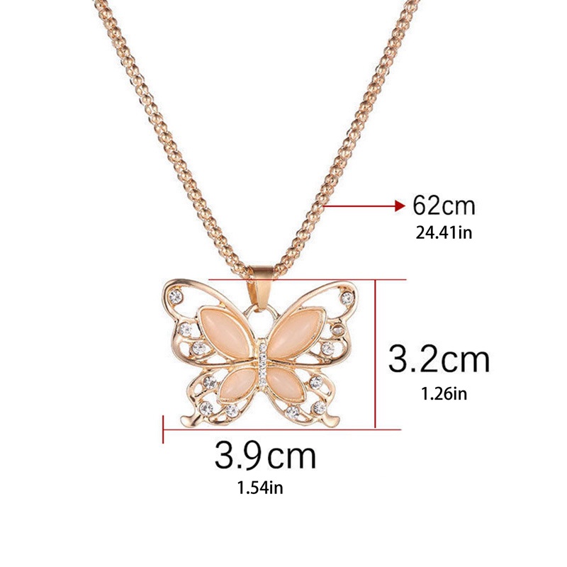 Fancyqube Fancycube Kalung Liontin Kupu-Kupu Opal Warna Rose Gold Untuk Wanita