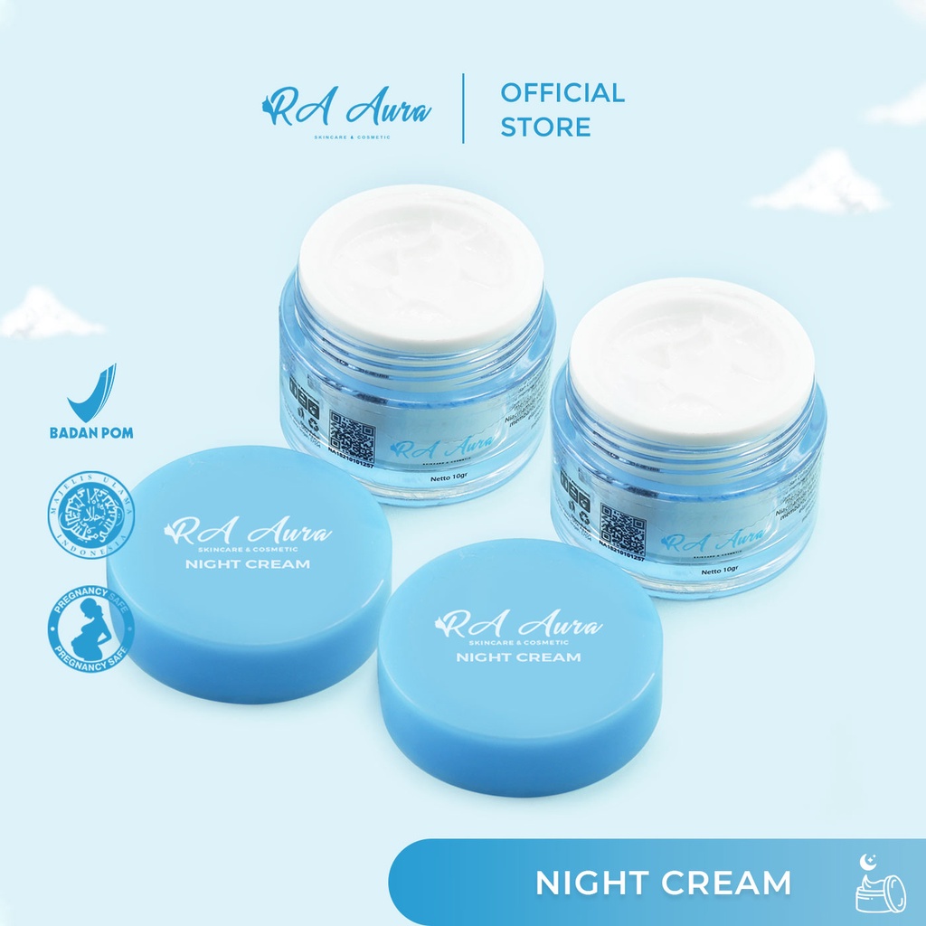 Ra Aura Night Cream Menghilangkan Jerawat Mengatasi Peradangan Jerawat Membebaskan Kulit dari Bakteri Penyebab Jerawat Meredakan Gatal Mencerahkan Menghilangkan Flek Hitam