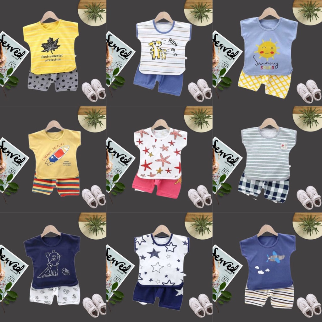 HappyOliver KIDS SUIT PENDEK Setelan Anak Bahan Kaos Lengan + Celana Berkualitas Import 1-4 Tahun ebv