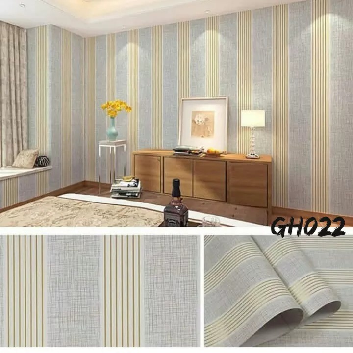 TERBARU Wallpaper Salur Hijau Garis Batik Premium New Motif Dan Karakter Premium 45cm X 10m - COD