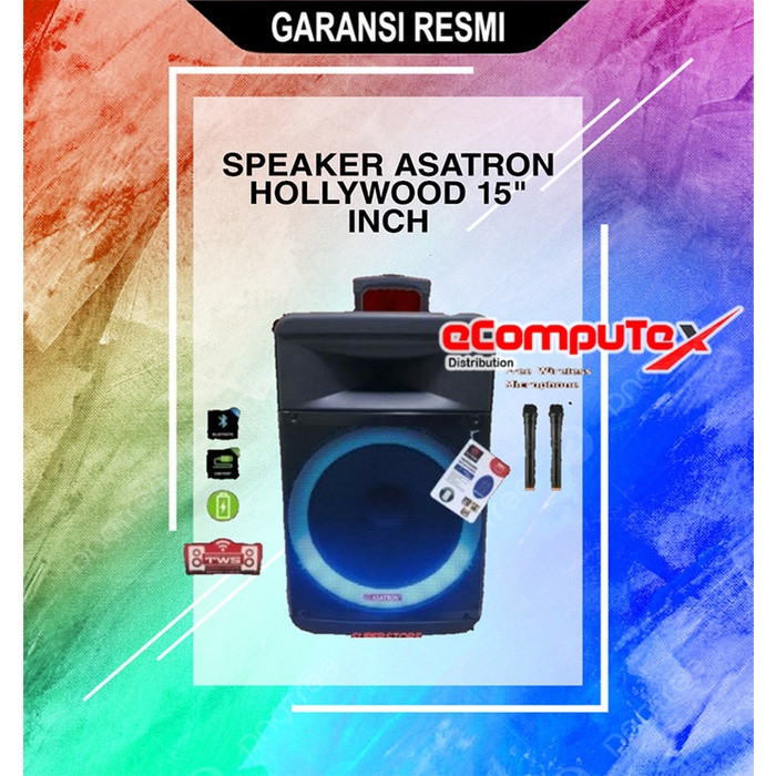 SPEAKER BLUETOOTH PORTABLE ASATRON HOLLYWOOD KARAOKE 15 INCH + 2 MIC GARANSI RESMI