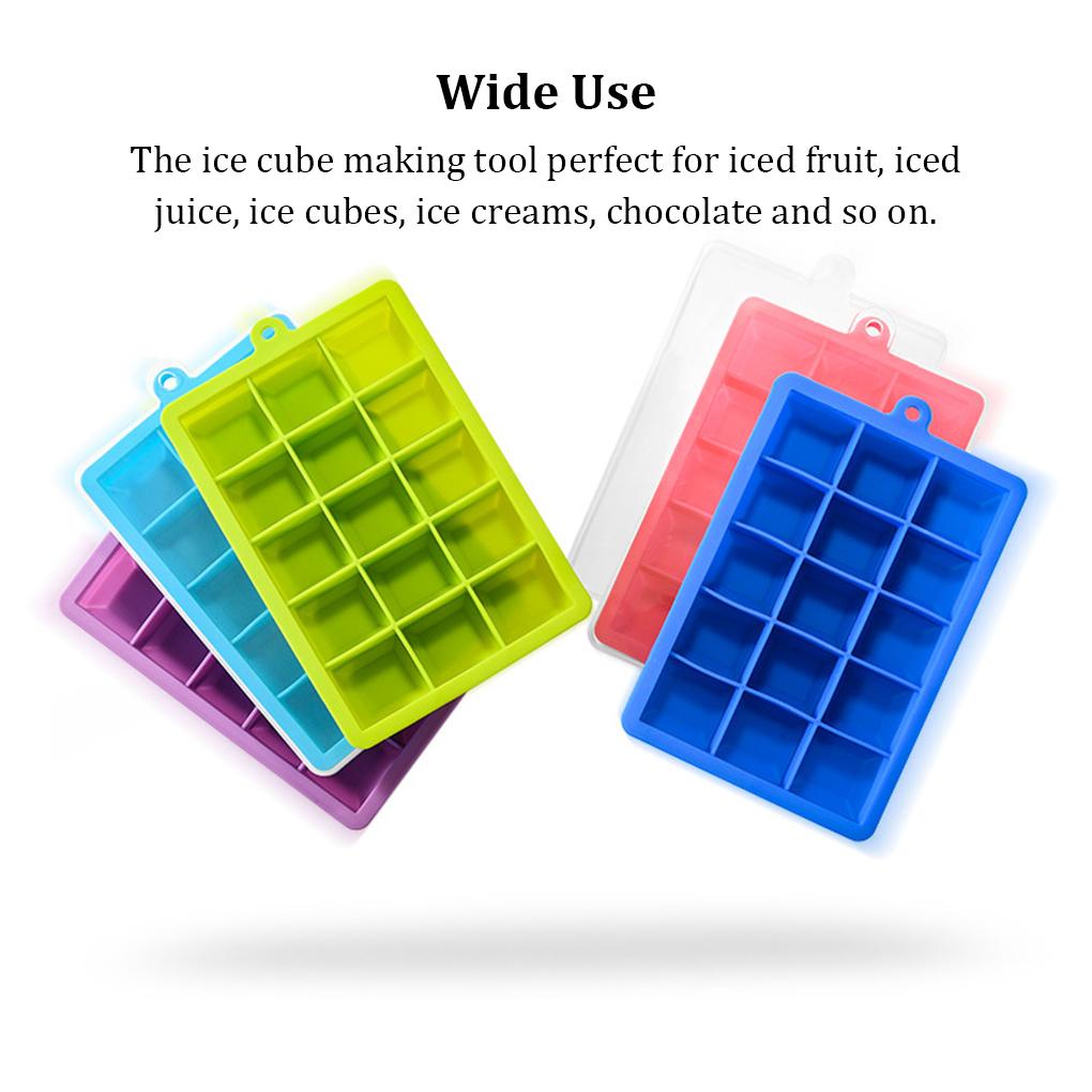Cetakan Es Batu Tray Rumah Dengan Tutup Silikon Reusable Squared Cubes Cream Moulds Removable Freezer Maker Pembuatan Dapur