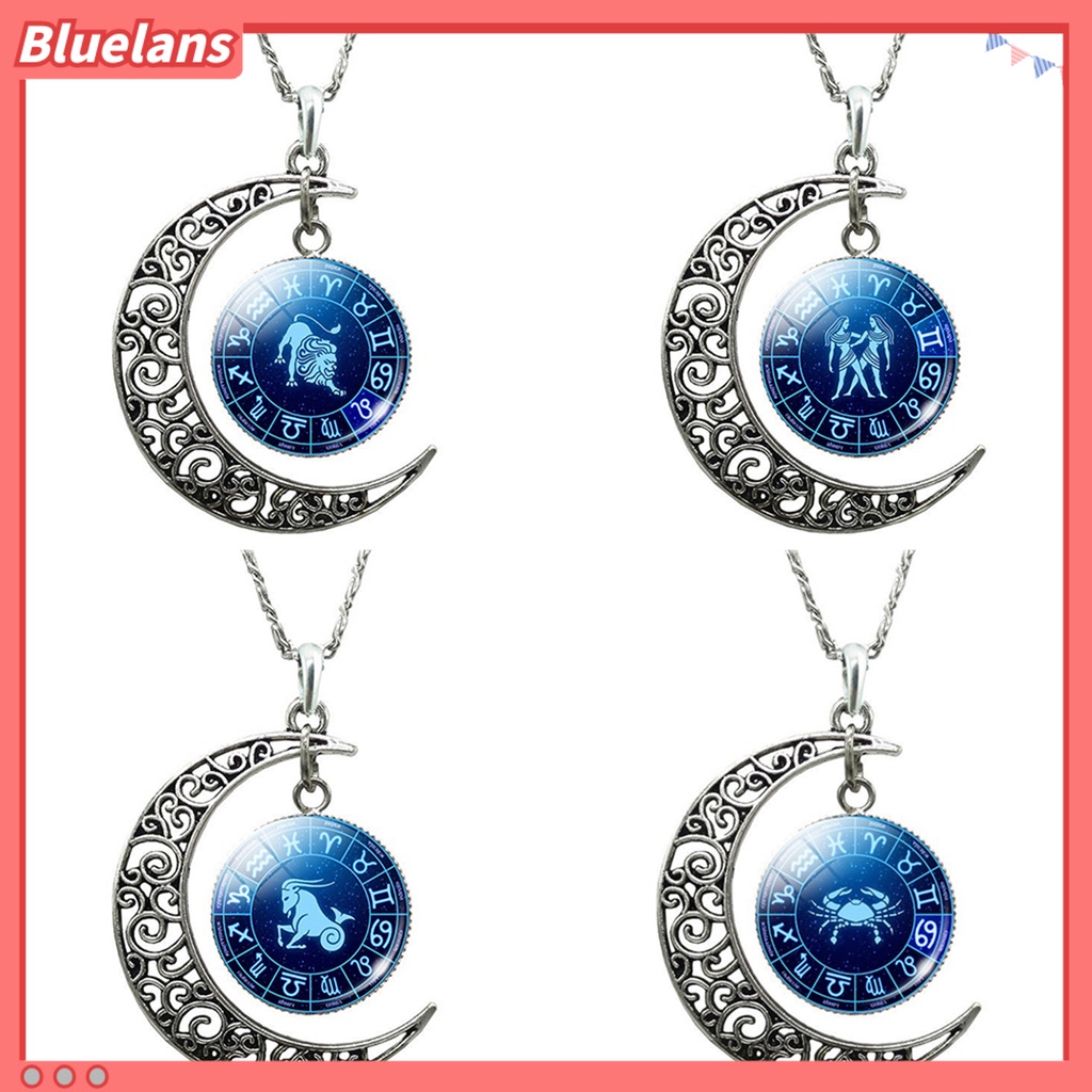Bluelans Unisex Faux Gem 12 Constellations Hollow Crescent Moon Chain Necklace Jewelry Gift