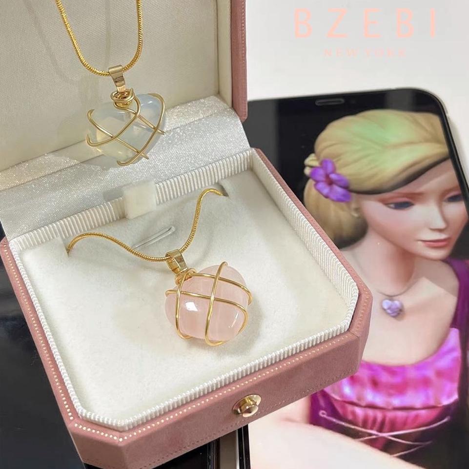 Hot Sale Bzebi Kalung Rantai Barbie Diamond Castle Gold 18k Liontin Batu Opal Kuarsa Rose Handmade A