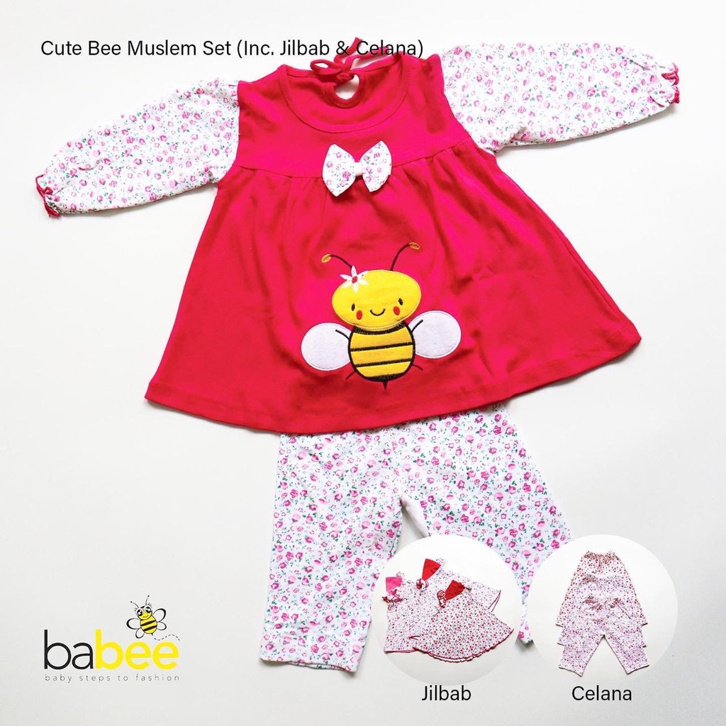 POLLY MOSLEM / CUTE BEE Setelan Baju Muslim Hijab Lucu Gamis Anak Bayi Perempuan Cewek Terlaris Terbaru Murah