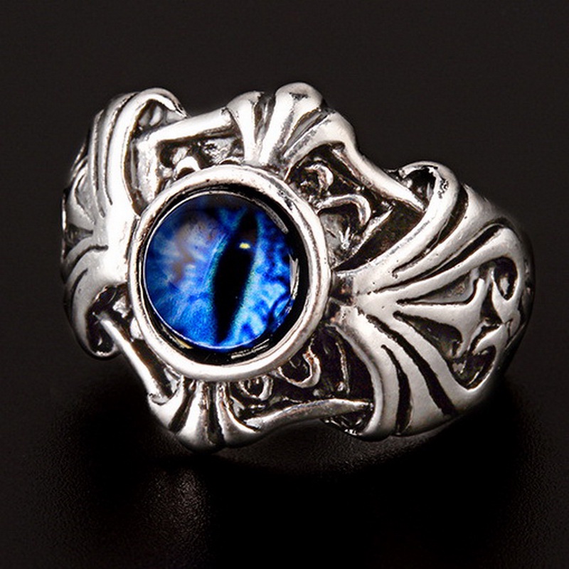 Cincin Adjustable Desain Mata Iblis Warna Silver Untuk Pria