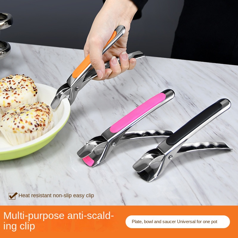 Klip Holder Pengangkat Mangkuk Piring Bahan Stainless Steel Anti slip Anti Panas Untuk Aksesoris Dapur