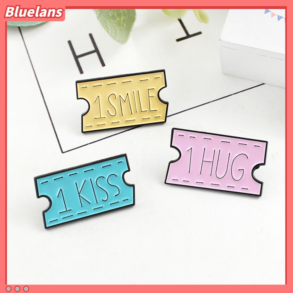 Bros Pin Enamel Bentuk Tiket Film SMILE HUG KISS Untuk Wanita