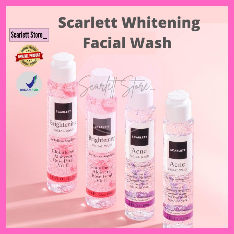 Scarlett Whitening Facial Wash Brightening dan Acne Sabun Cuci Muka Wajah Kusam Berminyak Beruntusan