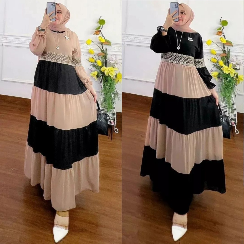 promo terbatas Syakira dress wanita muslim ceruty babydoll renda model terbaru gamis kekinian