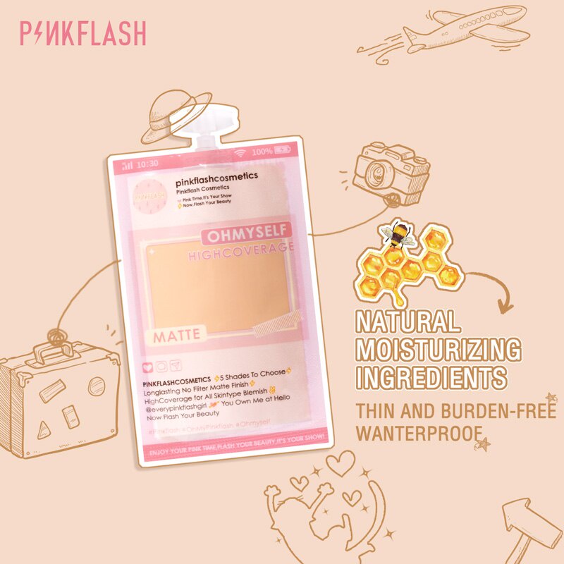 PINKFLASH Lasting Matte Foundation Sachet Travel Friendly Oh My Self Longlasting 12H Pink Flash