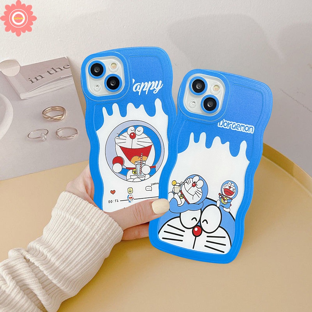 Cartoon Cute Doreamon Milk Tea Case Realme 10 C15 C25s C21Y C35 C12 C3 C25Y C20 C11 2020 C25 Case Realme 9i 5i 6i 5 C11 2021 5s C1 Wavy Edge Soft TPU Shockproof Back Full Cover