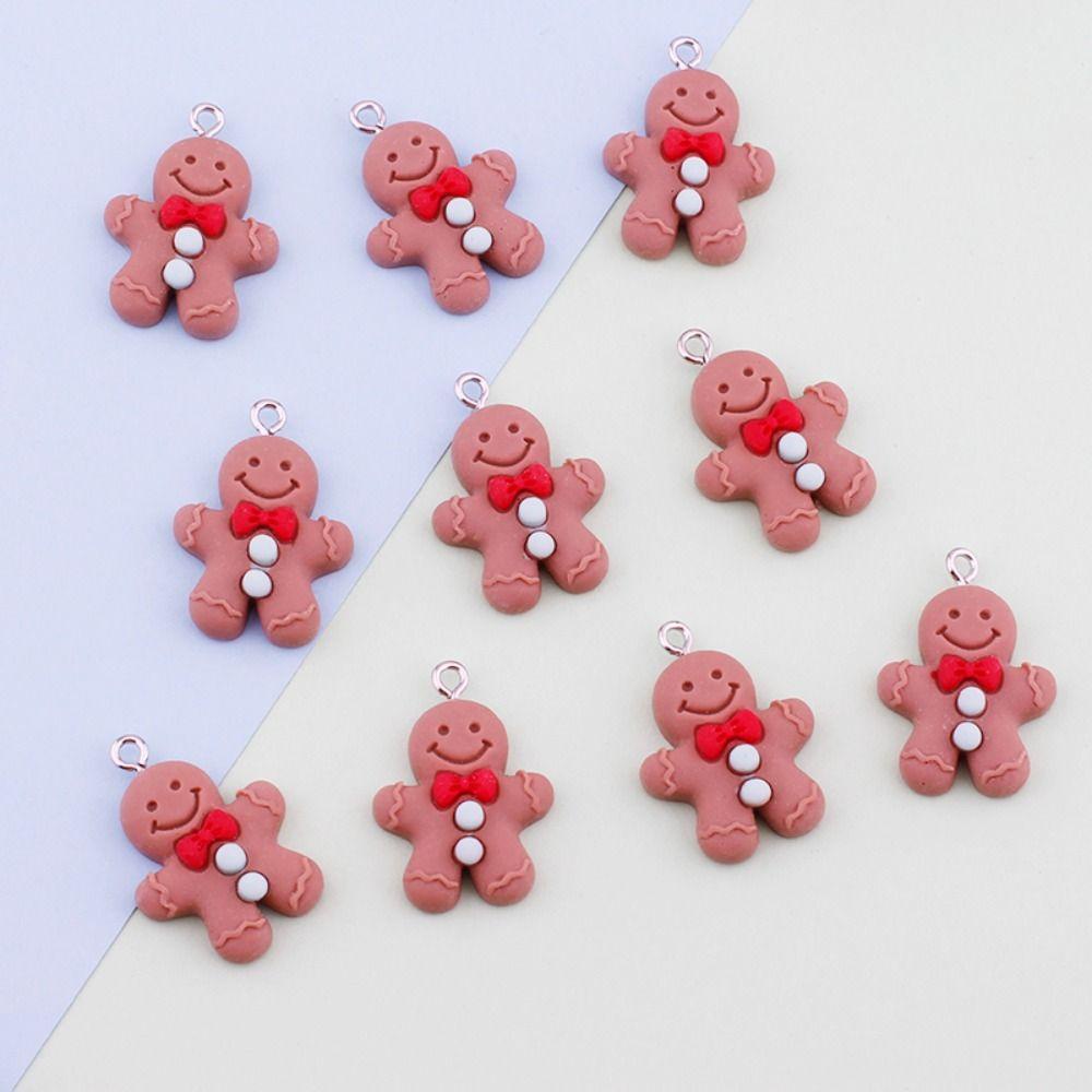 Lanfy 10 Pcs Gingerbread Man Liontin Tas Sekolah Gadis Dekorasi Kawaii Perhiasan Liontin Resin Kunci Gantungan Aksesoris Natal Perlengkapan Natal DIY Perhiasan