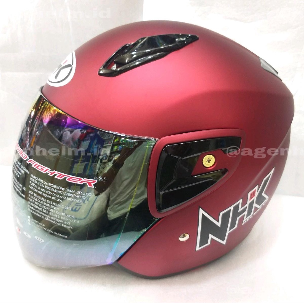 Helm NHK Half Face R7 Black Red Gunmet Black Doff