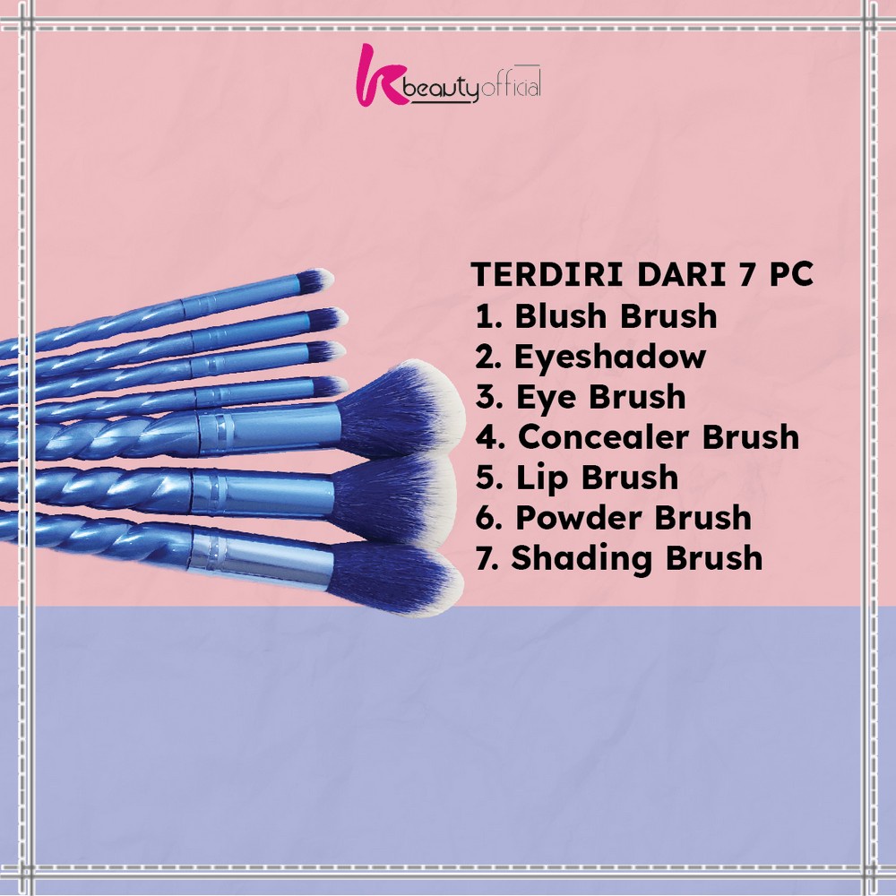 KB-K128 Kuas MakeUp 7 in 1 Brush Make Up Set Mini Travel Free Pouch / Kuas Rias Wajah Model Ulir / Paket Kuas Set Make Up Cosmetic