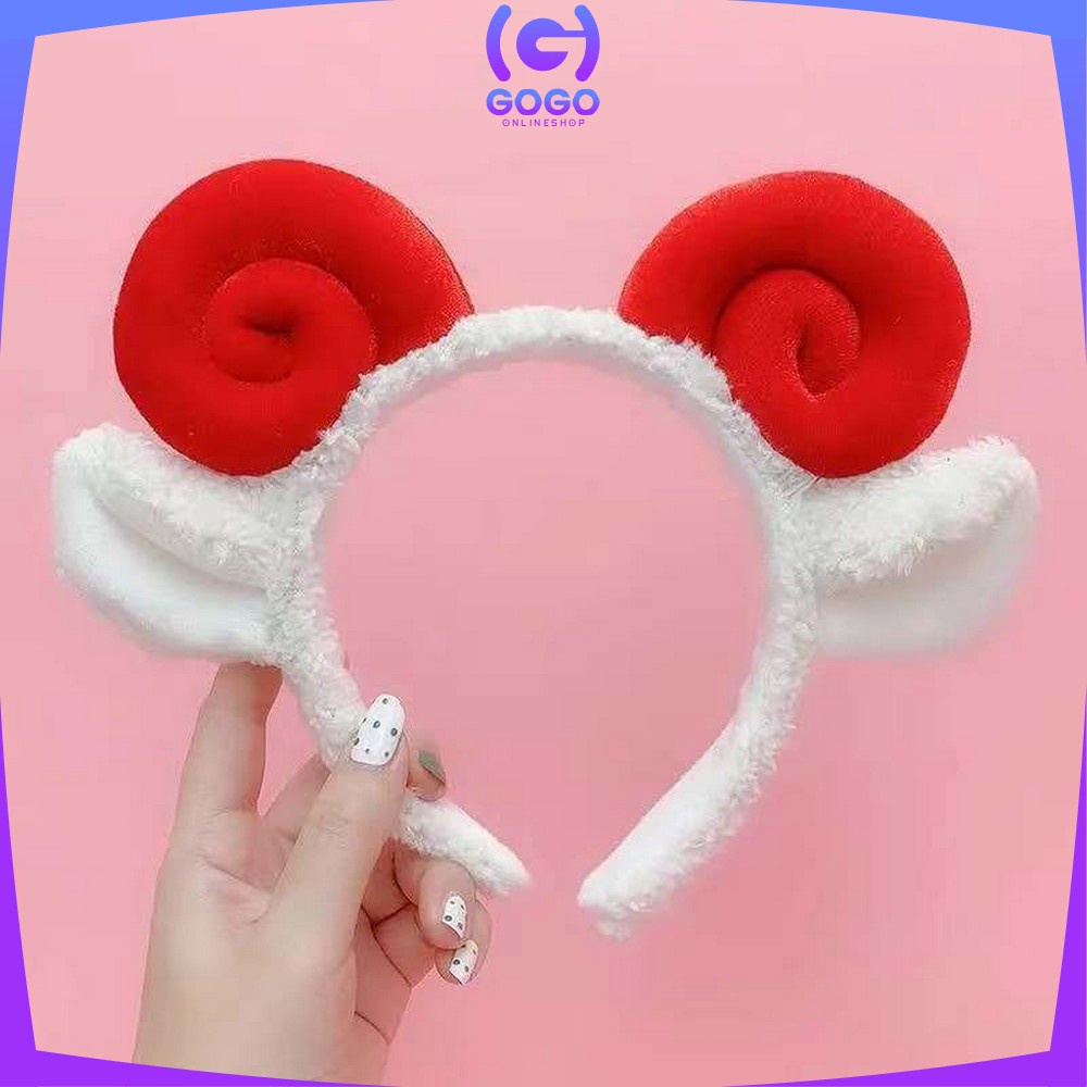 GOGO-C490 Bando Motif Tanduk Domba Lucu Bahan Lembut / Aksesoris Rambut Wanita / Bandana korea / Headband White Sheep Domba Aries Unik