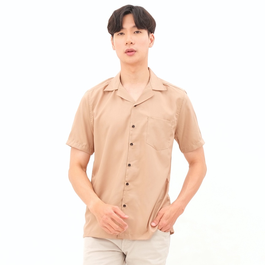 SANVANINA E-1445A Kemeja Reguler Fit Basic Khaki Short M-L-XL | Kemeja Pendek Coklat