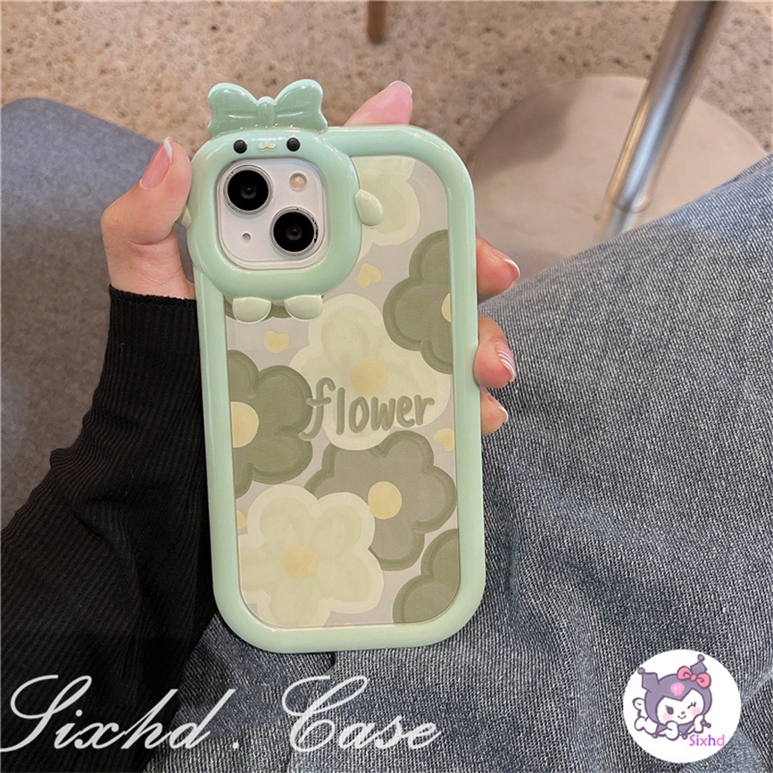 Redmi 12C 10C 10A 9T Note 11s 10s 11 10Pro 9A 9C A1 A1+ Xiaomi 12 11Lite Poco X3Pro NFC F3 M3 M4Pro 5G 5G 3D Small Monster Phone Casing Couple Fashion Ins Green Flower Phone Soft Cover