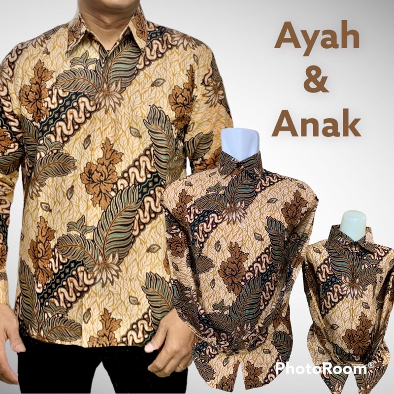 CC Baju Batik Terbaru couple ayah dan anak warna coklat  ,Pria Lengan Panjang lapisan furing hero,Warna coklat dan crem ,Batik Premium,Batik Modern,Batik Jumbo,Batik Solo,Batik Kantoran