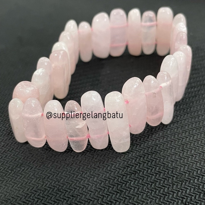 GELANG BATU ROSE QUARTZ nugget pink lucu giok akik natural alami