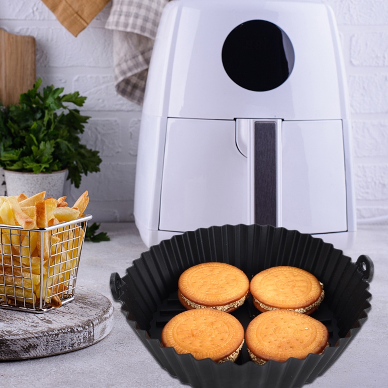 Aksesoris Nampan Panci Air Fryer Bentuk Bulat Bahan Silikon Anti Lengket Ramah Lingkungan Warna Hitam