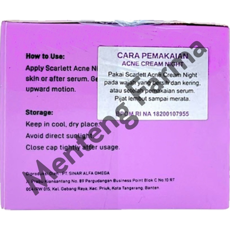 Scarlett Acne Cream Night 20 Gr - Krim Malam Untuk Kulit Berjerawat