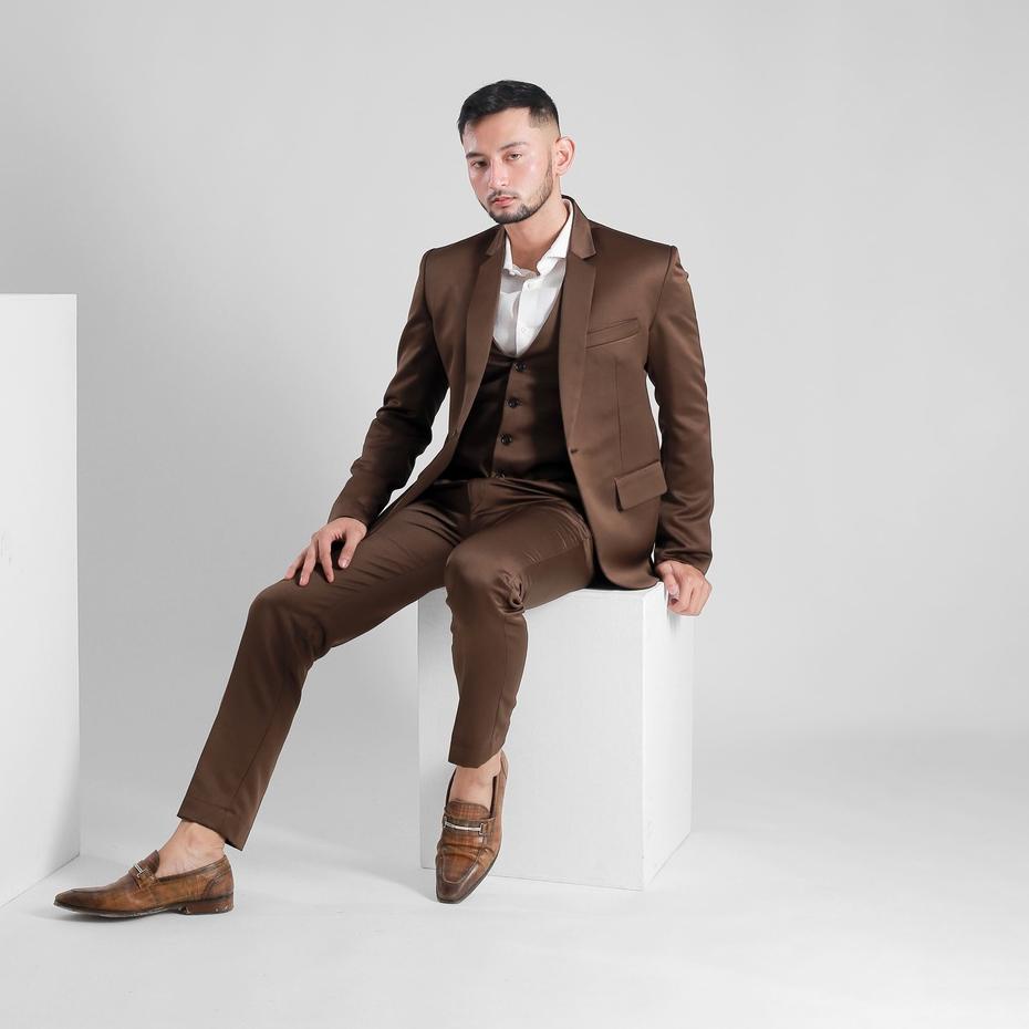 Sale Goldy Outfit Setelan Jas Celana & Rompi Coklat - Peaky Premium
