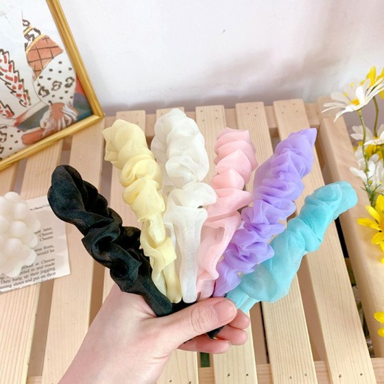 BANDO KERUT PASTEL - BAHAN SIFON ALA KOREA - Bando Scrunchie Motif Polos Glitter