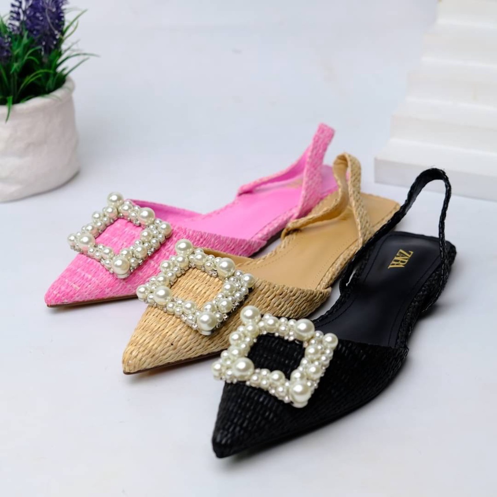 [7.7 Boombastis Sale⚡] - SEPATU WANITA FLAT SHOES SLING BACK ZS482 PREMIUM IMPORT