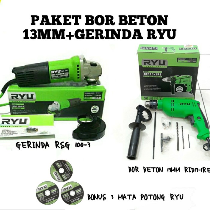 Mesin Bor Paket Mesin Bor 13Mm +Gerinda Tangan Ryu