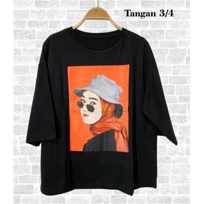 KAOS OVERSIZE TUMBER TEE LENGAN 3/4 HIJAB KACAMATA