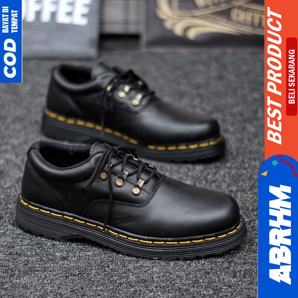 Sepatu Formal Docmart Pantofel Loafres Kulit Asli Kerja Hitam Abrhm Vidoc